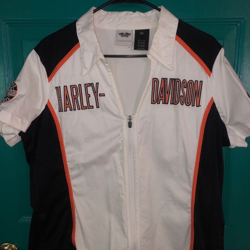 Harley Davidson zip up short sleeve tip